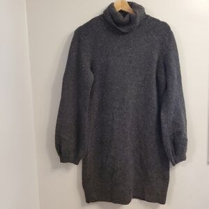 Yes Lola anthro Large Sweater Dress Soft Alpaca Grey Bubble Sleeves Long Tunic